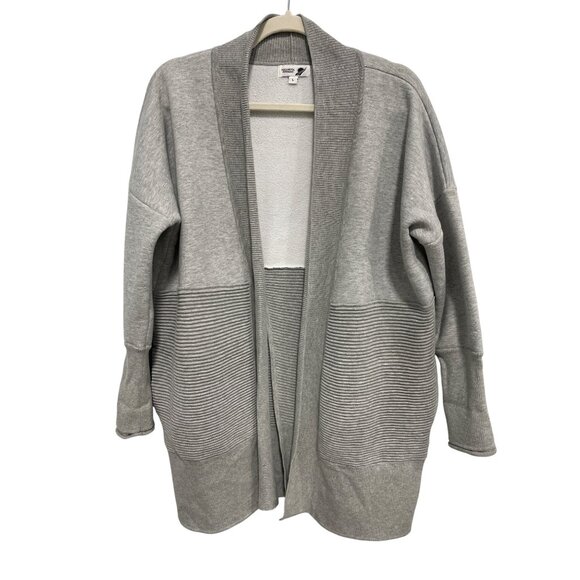Fundamental Performance Ribbed Cardigan Sweater Womens Large Gray Cozy Relaxed - Picture 1 of 9